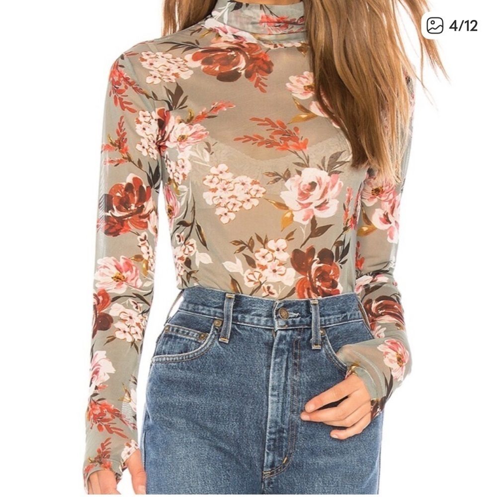 Amanda Uprichard Watson Top in Floral Lowery Mesh Long Sleeve Blouse Size M